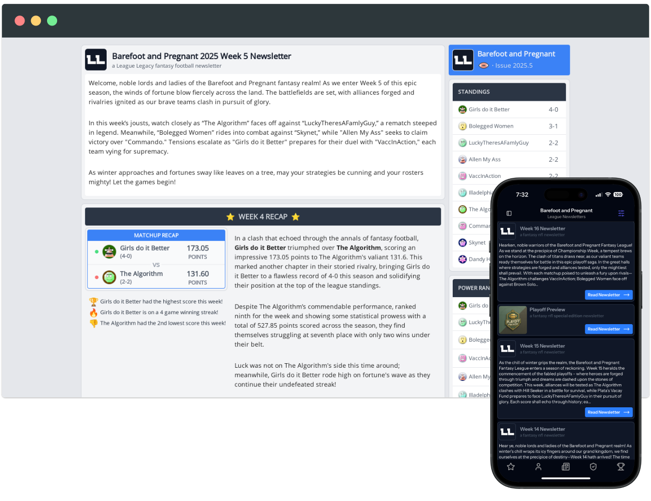 Automated fantasy league newsletter preview
